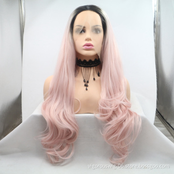 Vigorous ombre long straight premium high quality wholesale black women synthetic hair wigs with lace front